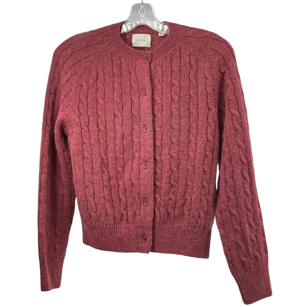Doen Women's Cardigan Cable Knit Burgundy Red Wool Blend Small NWOT